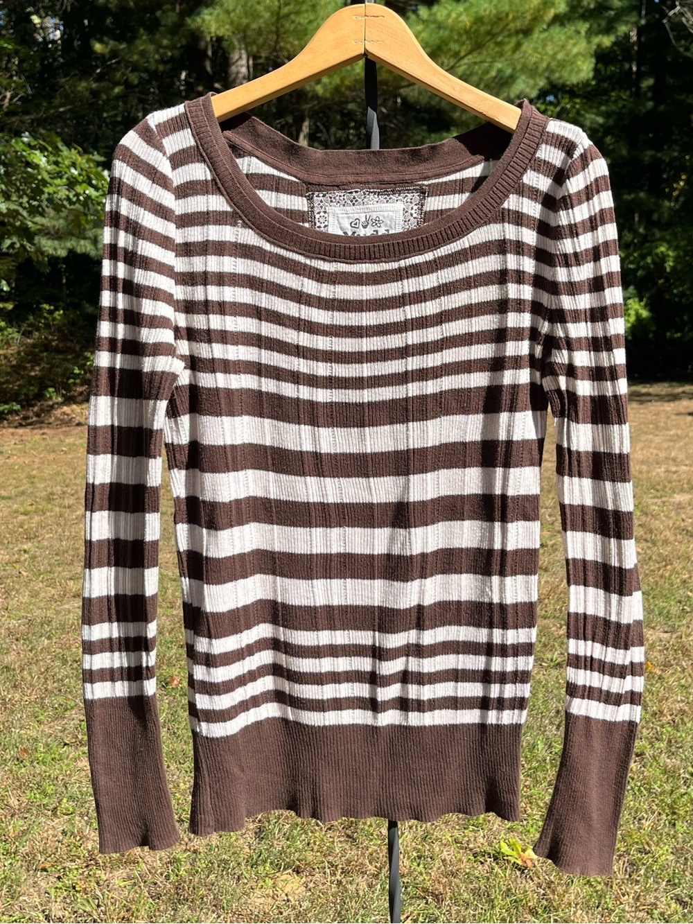 Y2K Mudd Brown Striped Ribbed Knit Sweater Cotton Juniors Size XL Indie Sleaze
